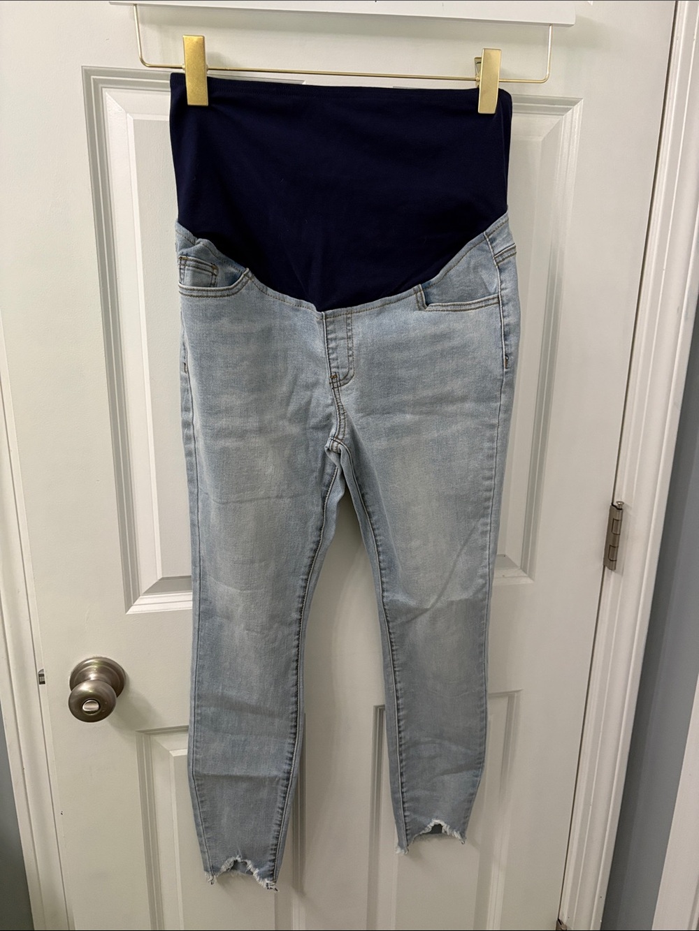 Light Wash Maternity Jeans with Navy Belly Panel